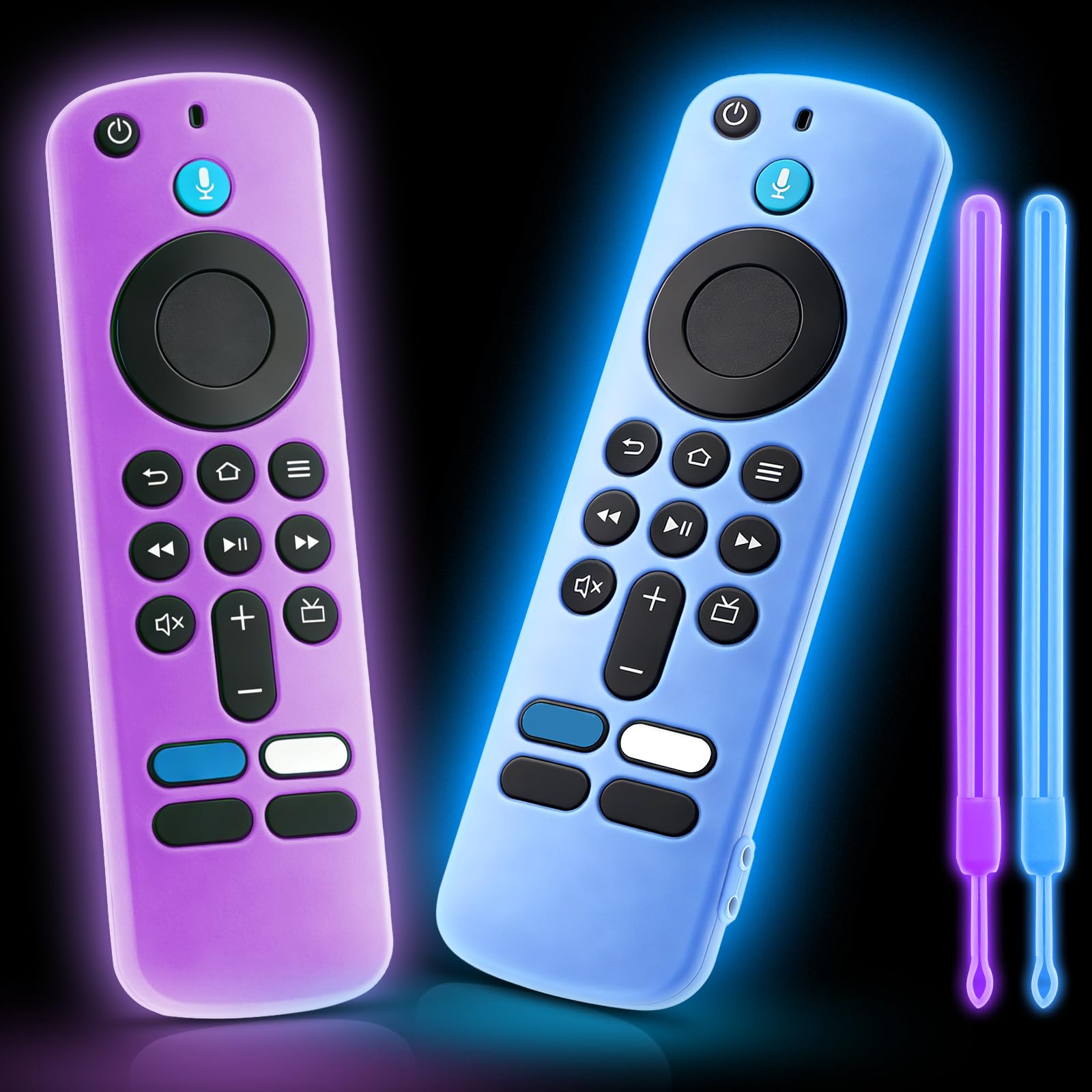 Photo 1 of (2 Pack) OneBom Soft Silicone Remote Cover for (newestmodel) Stick HD, 4K Remote Controls, Remote Case Glow in The Dark, Anti Slip Shockproof Protective Case with Lanyard (Glow Purple&Glow Blue)