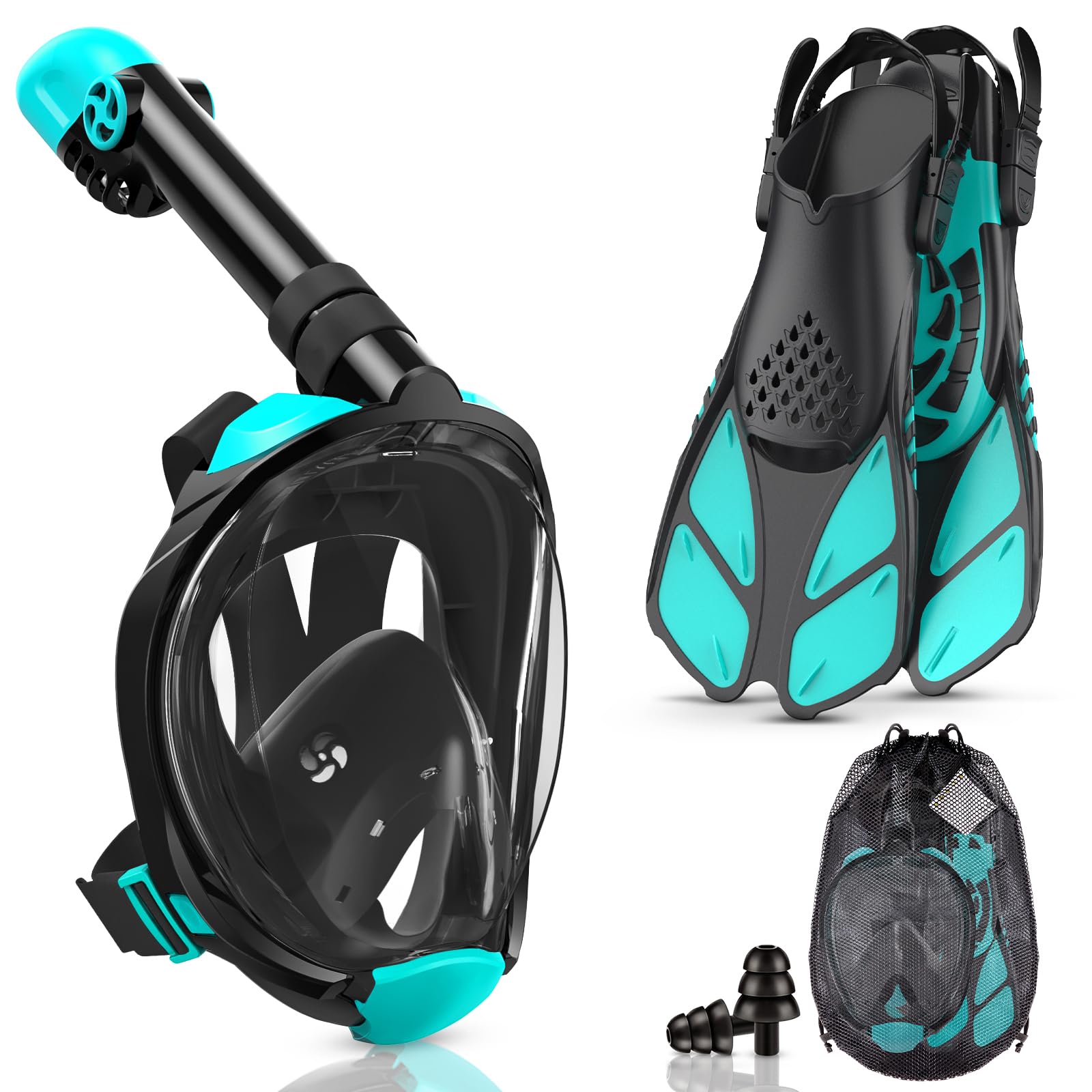 Leainga Full Face Snorkel Mask with Flippers for Adult