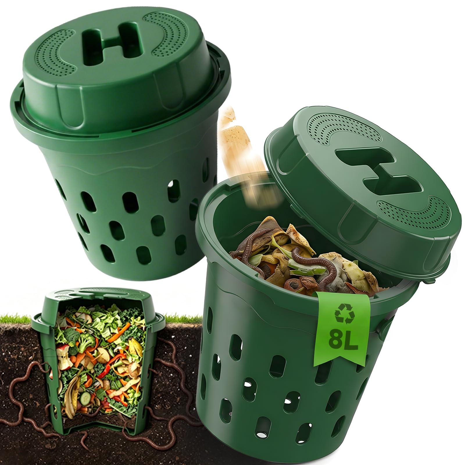 Compostiera per vermi interrati - Attrezzatura esterna con fori - nel cestino del composter di vermi macinati, per cortile letto rialzato orto orto orto vivaio parco principianti giardinieri