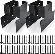 (4 Pack) Black T Shaped Post to Beam Connector Roof Tie Bracket, Adjustable Post Cap for 6 x 6(Actual 5.5"x5.5") Post, Steel Truss Header Hanger Support, Timber Joist Anchor Connector