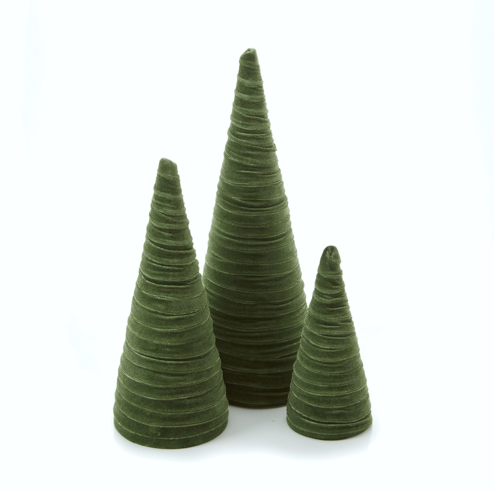Olive Velvet Trees Set of 3, Green Winter Christmas Tree Tabletop, Modern Mantel Decor, Elegant Holiday Entryway, Wedding Centerpiece, Office Bookshelf (Olive)