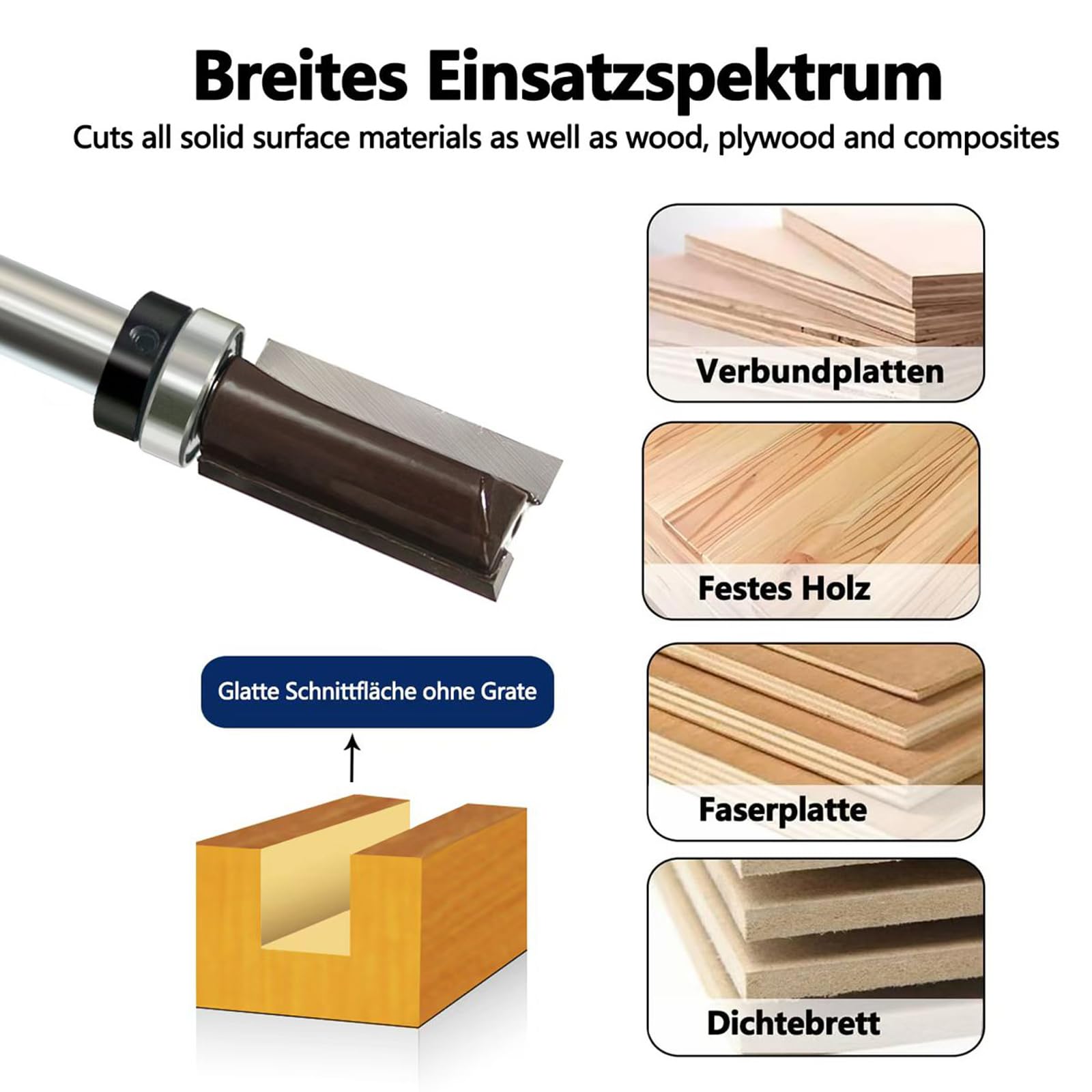 5 Stück Bündigfräser 8mm, mit Oben Anlaufring Kugellager, Kanten Kopierfräser Router Bit Set, Nutfräser/Holzbearbeitungs Schneidwerkzeug, für Holz Trimming