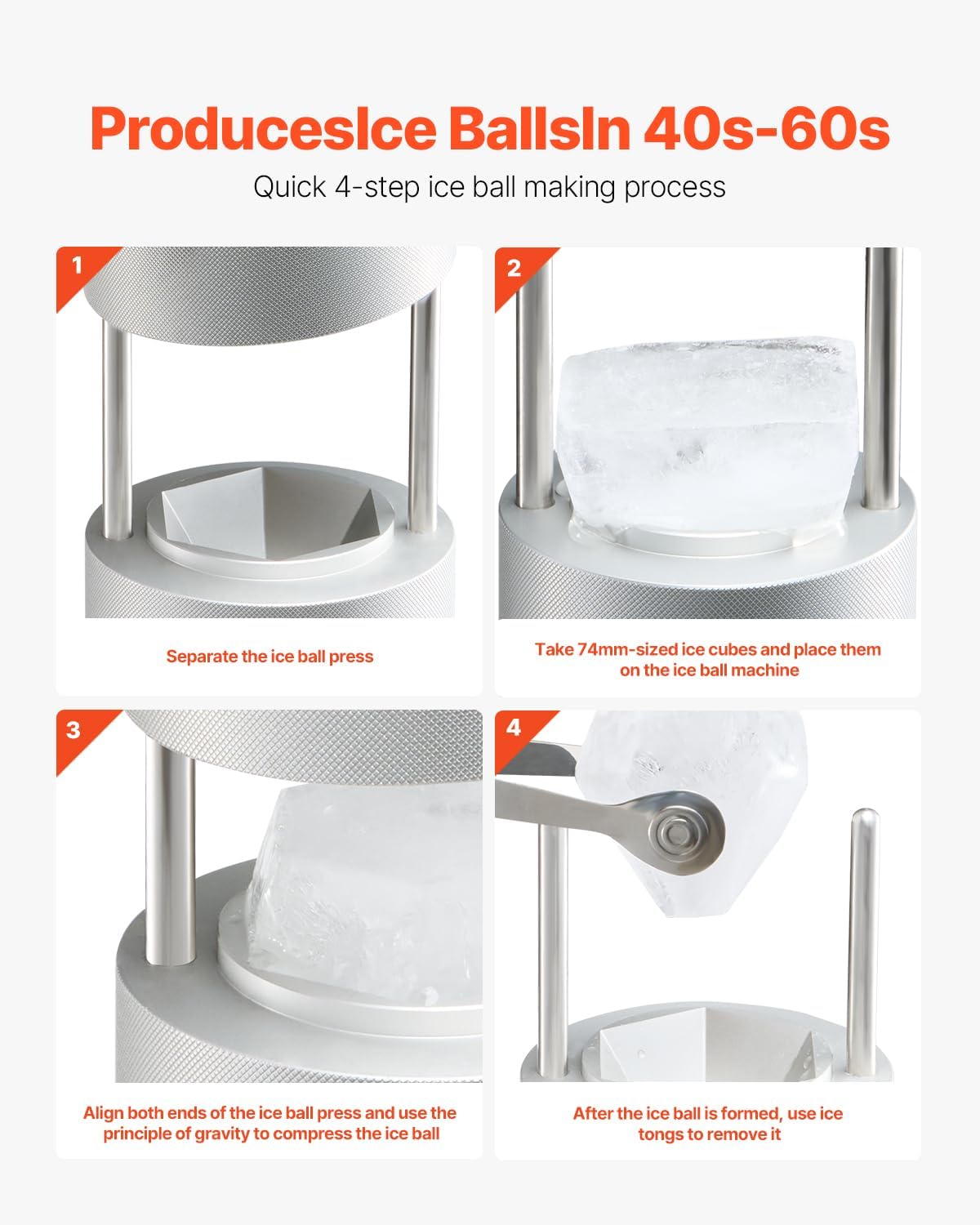 Four-step process for using the VEVOR Ice Diamond Press.
