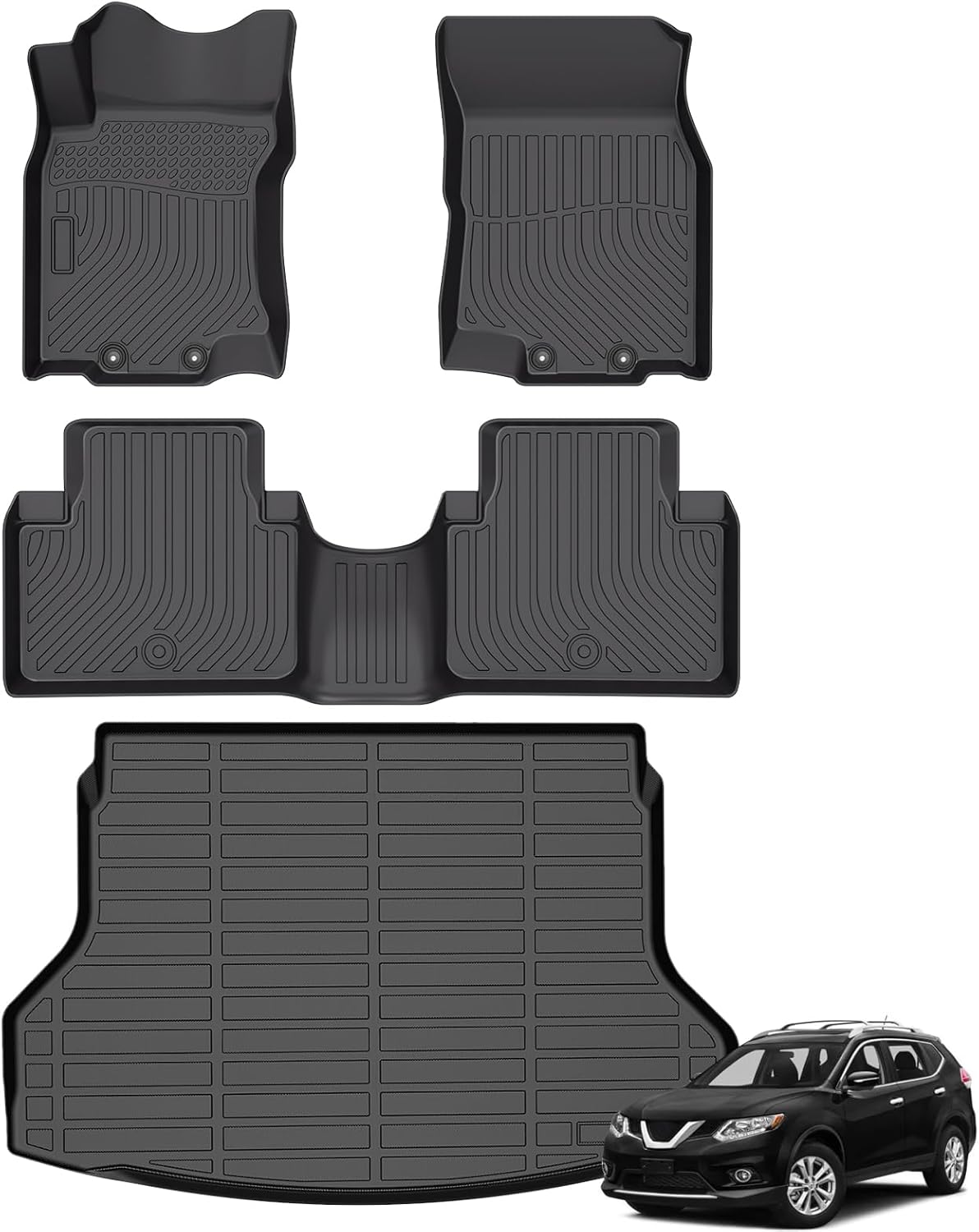 Hutisya-Floor Mats & Cargo Liner Set Fit for 2014-2020 Nissan Rogue (Not for Sport) All Weather Protection Anti-Slip & Durable TPE Full Set Liners Automotive Accessories-Black