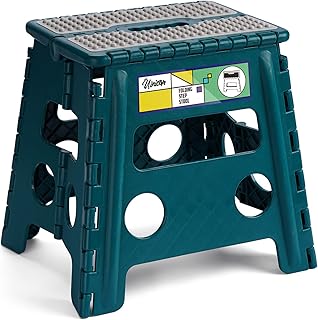Uinicor 13" Folding Step Stool for Adults and Kids Holds Up to 300 lbs ,Non-Slip Folding Stools with Handle, Compact Plast...