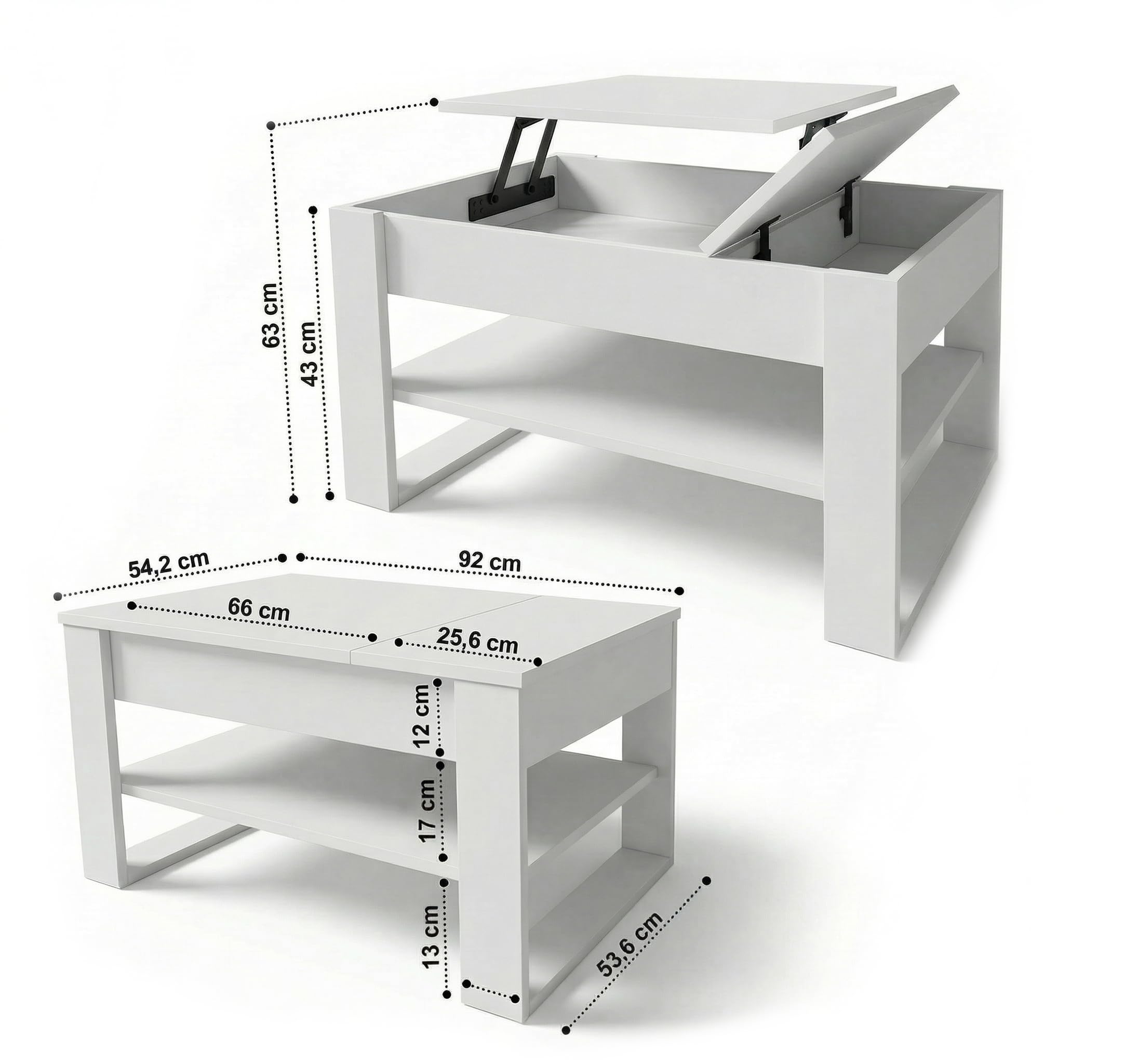 Mesa de Centro elevable | Mesa de salón con almacenaje | Roble Sonoma/Negro | con función Lift