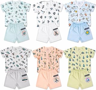 CUTEABLY Newborn Baby Cotton Clothing Set | Front Open Jhabla Top & Shorts Set | Soft Breathable Fabric | Baby Boy & Girl Summer Wear 0–3 Months
