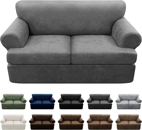 Miniatura 53 de Fundas para sillón con cojines en forma de T de 2 piezas, apariencia de cuero, funda para sofá, funda para silla, protector elástico para muebles,