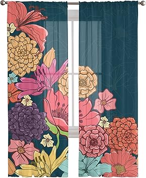 Amazon レースカーテン おしゃれ ガーゼカーテン 人気カーテン シフォン 柔らかい肌触り 半遮像 透けない 軽量で 光透過性 遮熱 Uvカット 省エネ 風通し 目隠し 洗濯機対応 背景 花柄 美しい 芸術 幅132cmｘ丈213cm 2枚組 レースカーテン オンライン通販