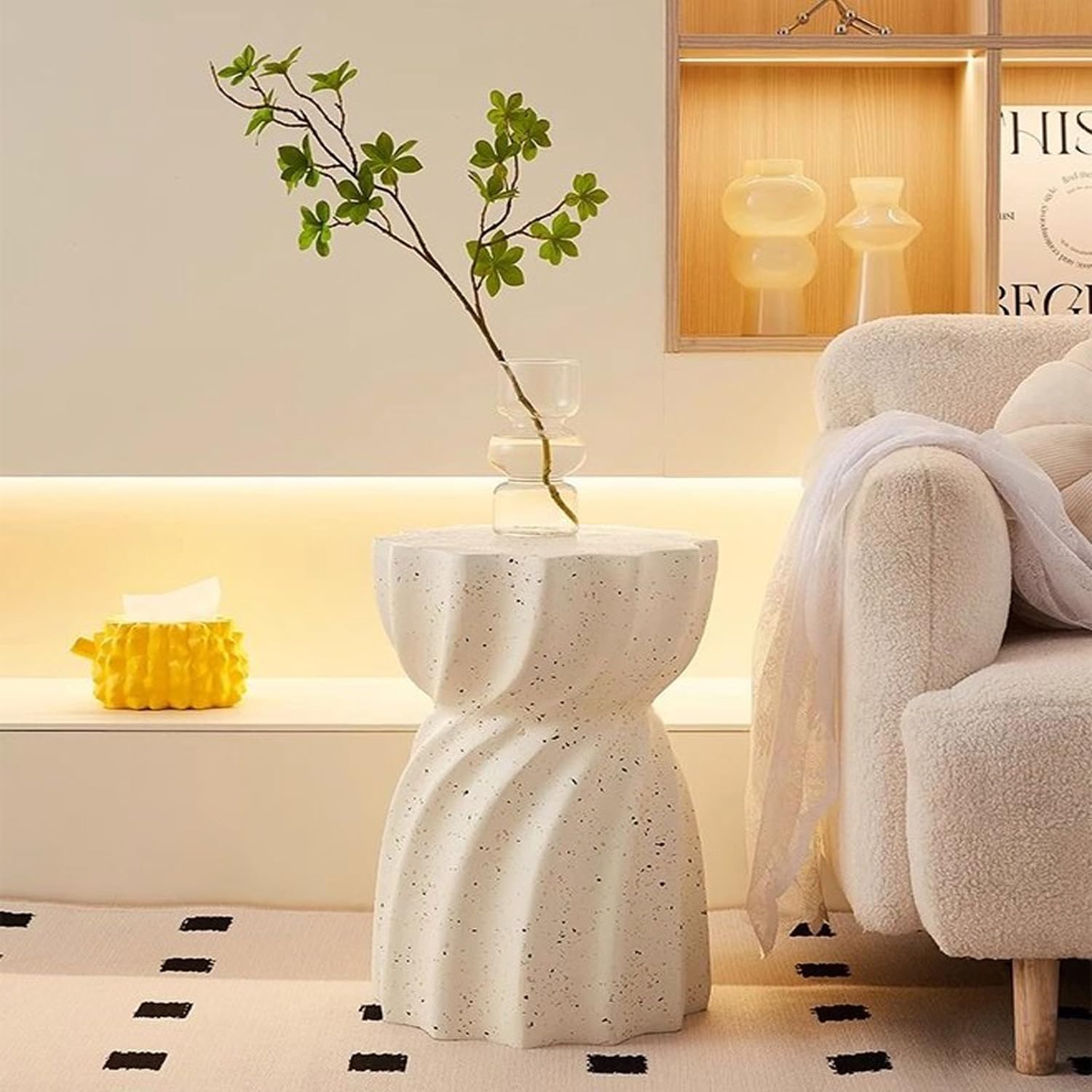 Kutis Modern Concrete Side Table for Patio, Accent End Table for Living Room, Bedroom, Couch, Small Coffee Table, White (No Installation Needed)