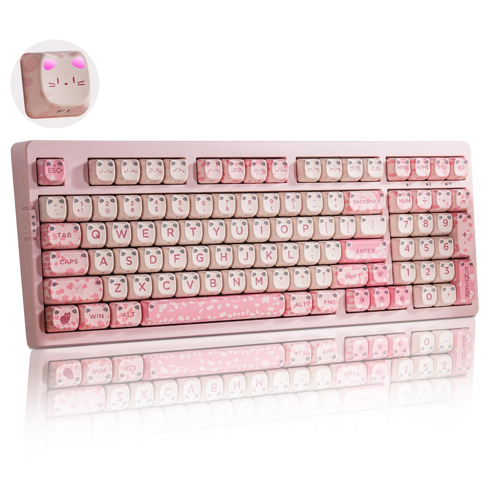 メカニカルキーボード Amazon | ZORNHER ZH980 Cat メカニカルキーボード、95%ピンク