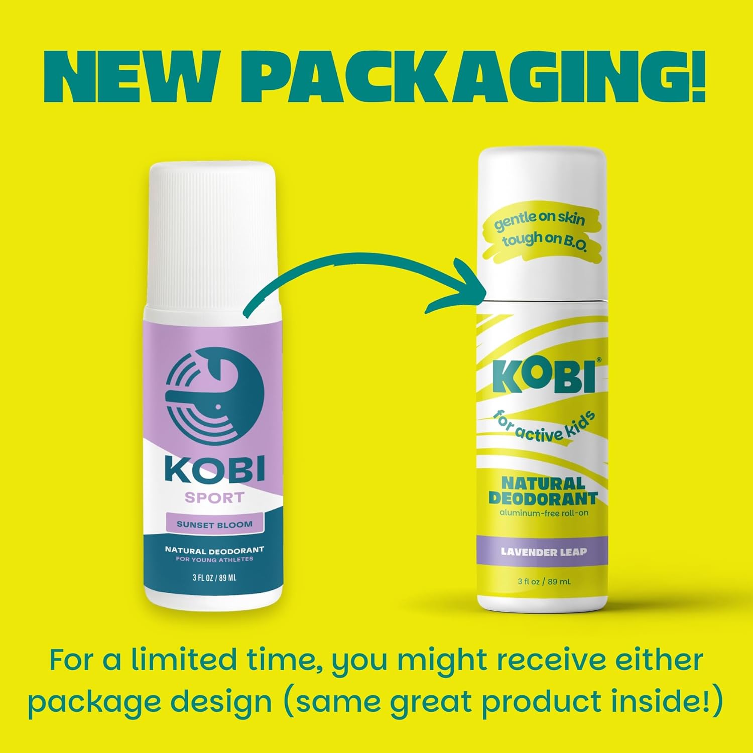 Kobi Deodorant for Active Kids, Teens, Girls, Boys - Natural, Aluminum-Free, Sport Strength - Sweet Variety 2-Pack