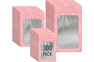 Pink Mylar Resealable Bags with Front Window - Odor Proof, Moisture Resistant