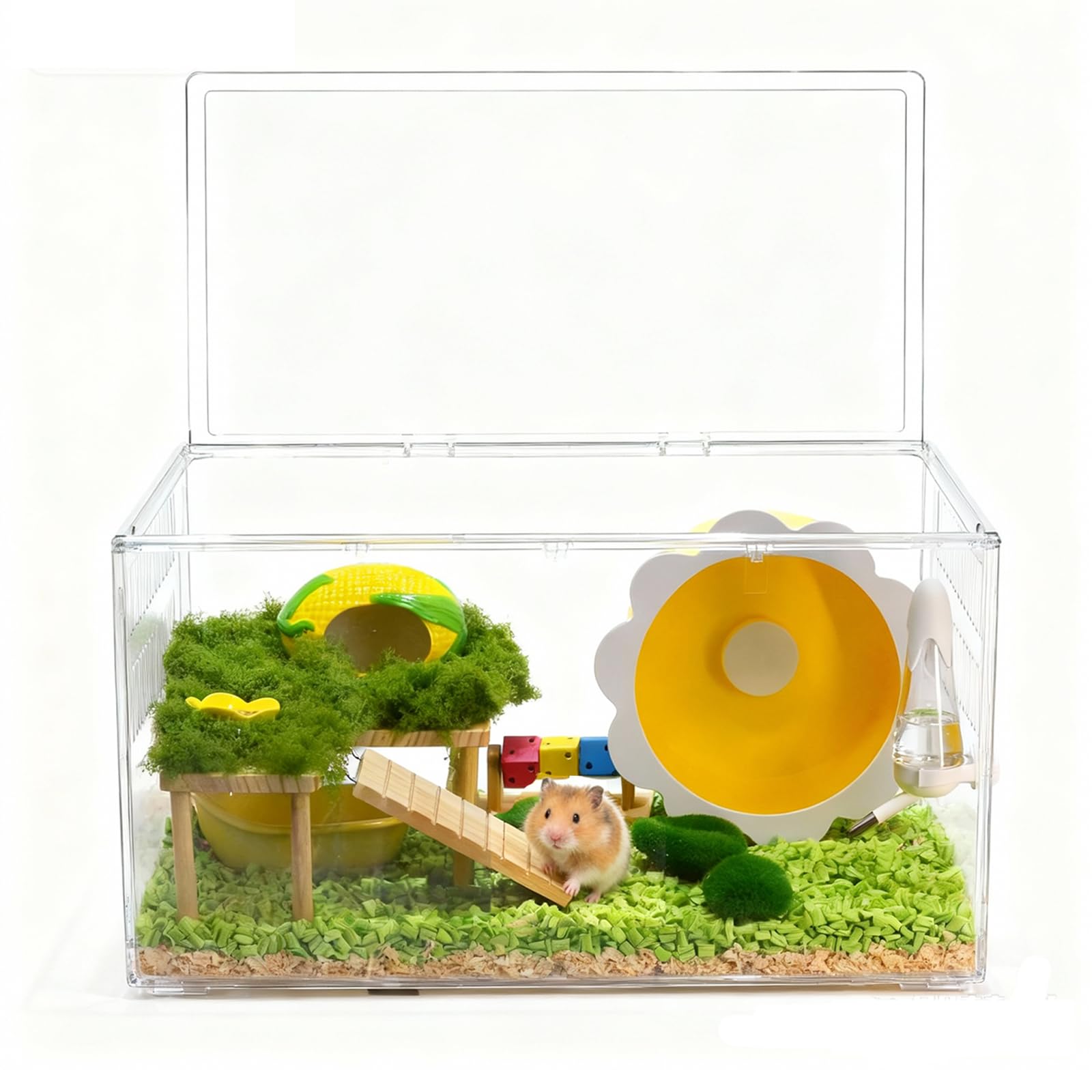 Clear Hamster Cage, 24inch Spacious Habitat with magnetic lock, 360 view, easy set up samll animal cage