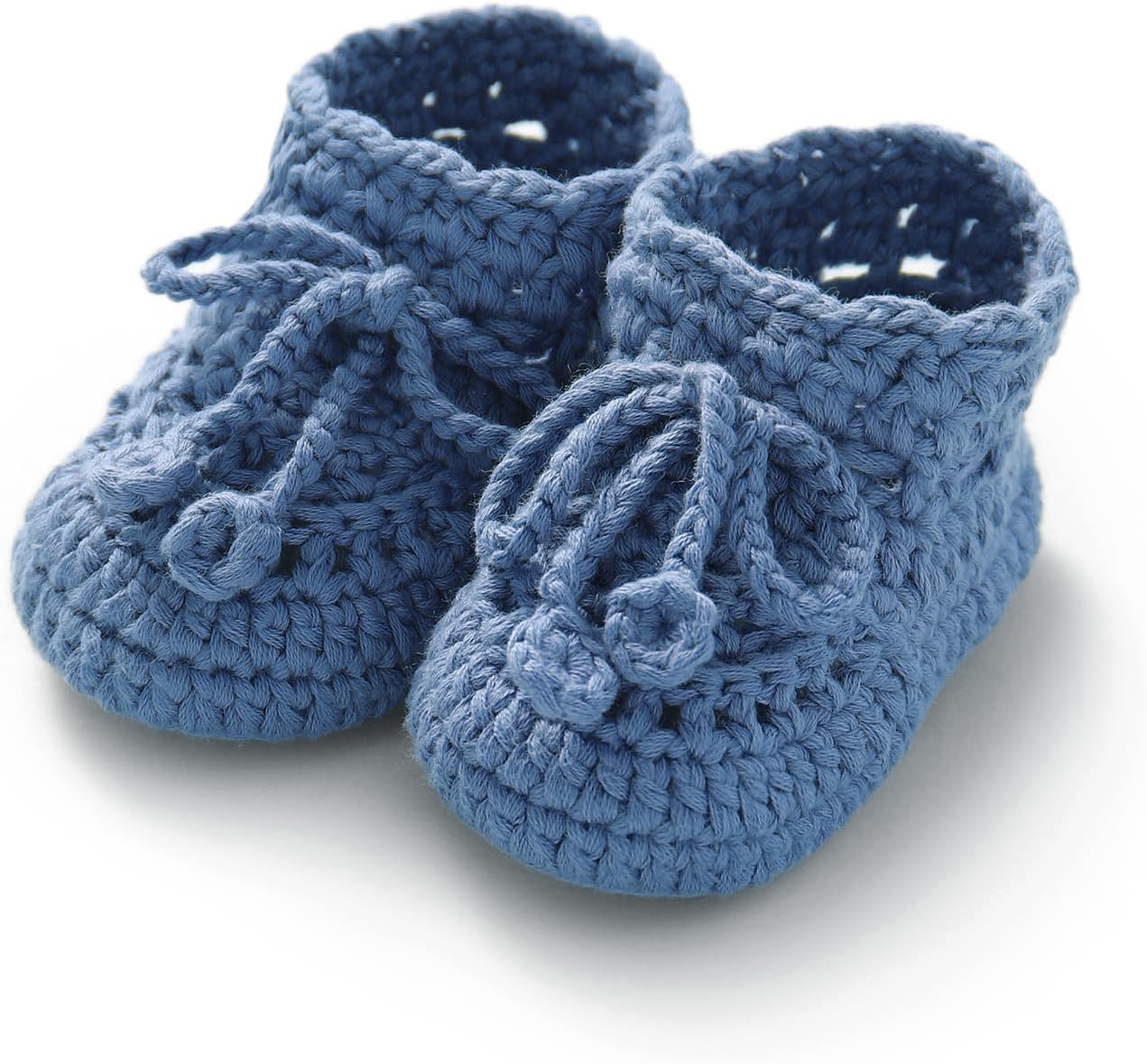 Hadetoto Baby Booties Hand Crochet Knit Cotton Bootie Soft Cozy Warm Socks Shoes Newborn First Walkers for Infant Boy Girl