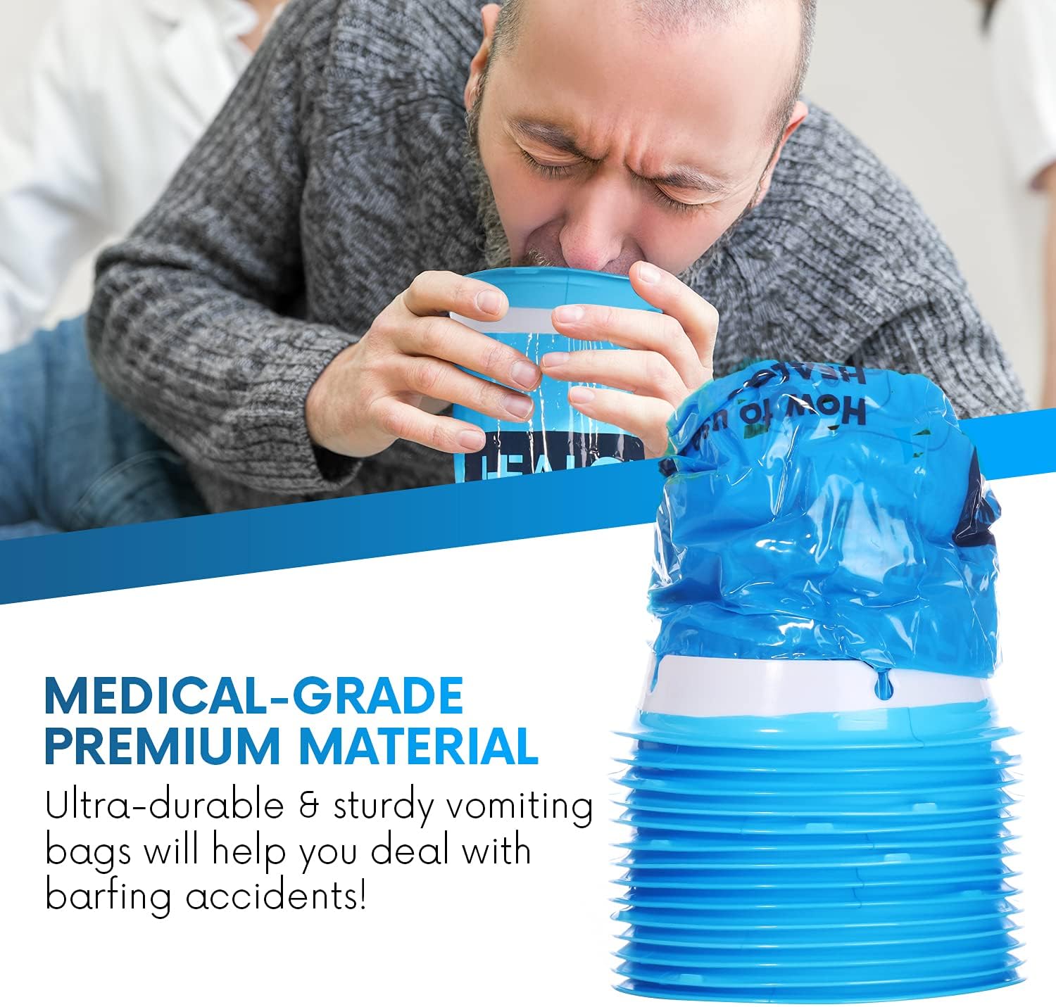 Hospital Vomit Bags - 1000ml Car Throw Up Bag - for Airsick Travel & Motion Sickness - Leak Resistant Medical Grade Puke Bag - Disposable Barf Bags Throw Up, Nausea (24 Pack) : Health & Household