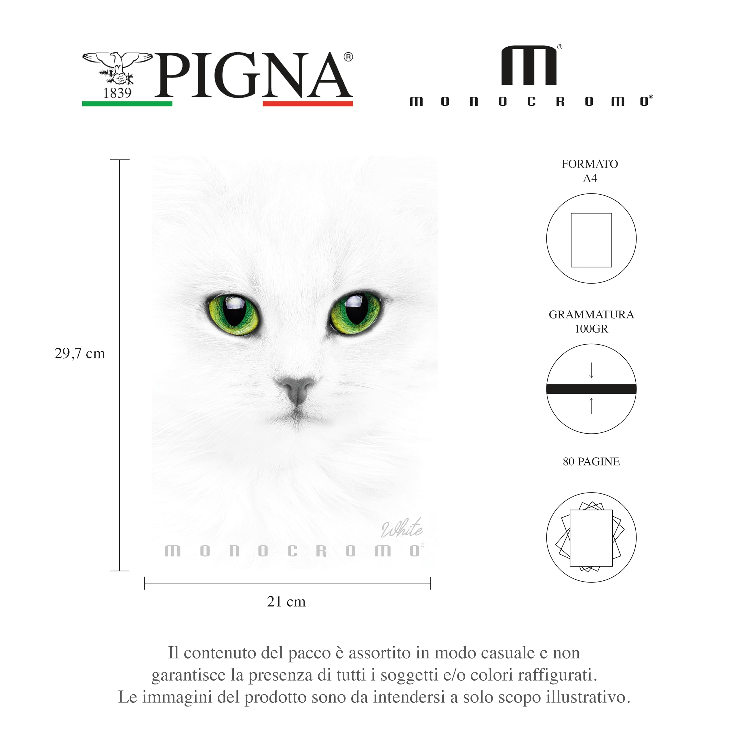 Quaderni Pigna Monocromo Pastel Assortiti 4M A Quadretti A4 21 X 29,7