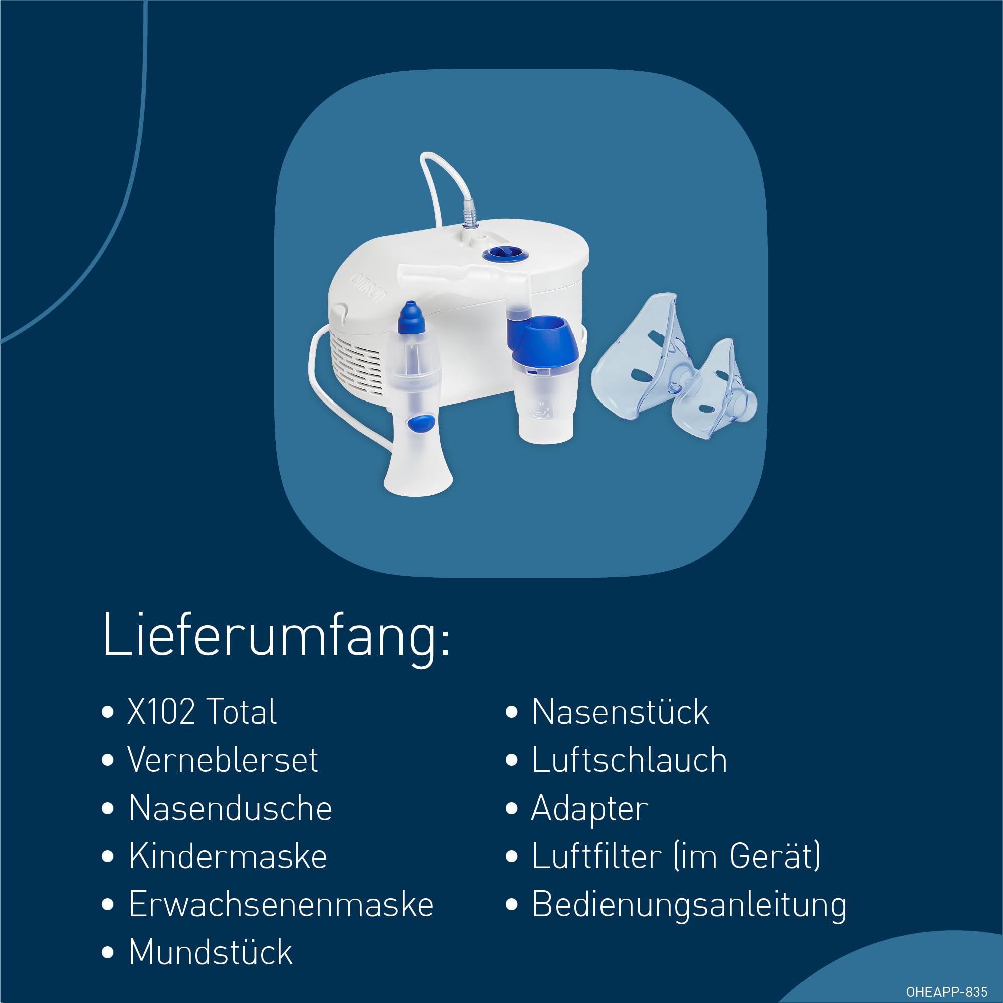 OMRON X102 Total Inhalationsgerät für Kinder & Erwachsene, mit Nasendusche | Vernebler zur effektiven Behandlung von Atemwegsbeschwerden das ganze Jahr hindurch, von Allergien bis Erkältung