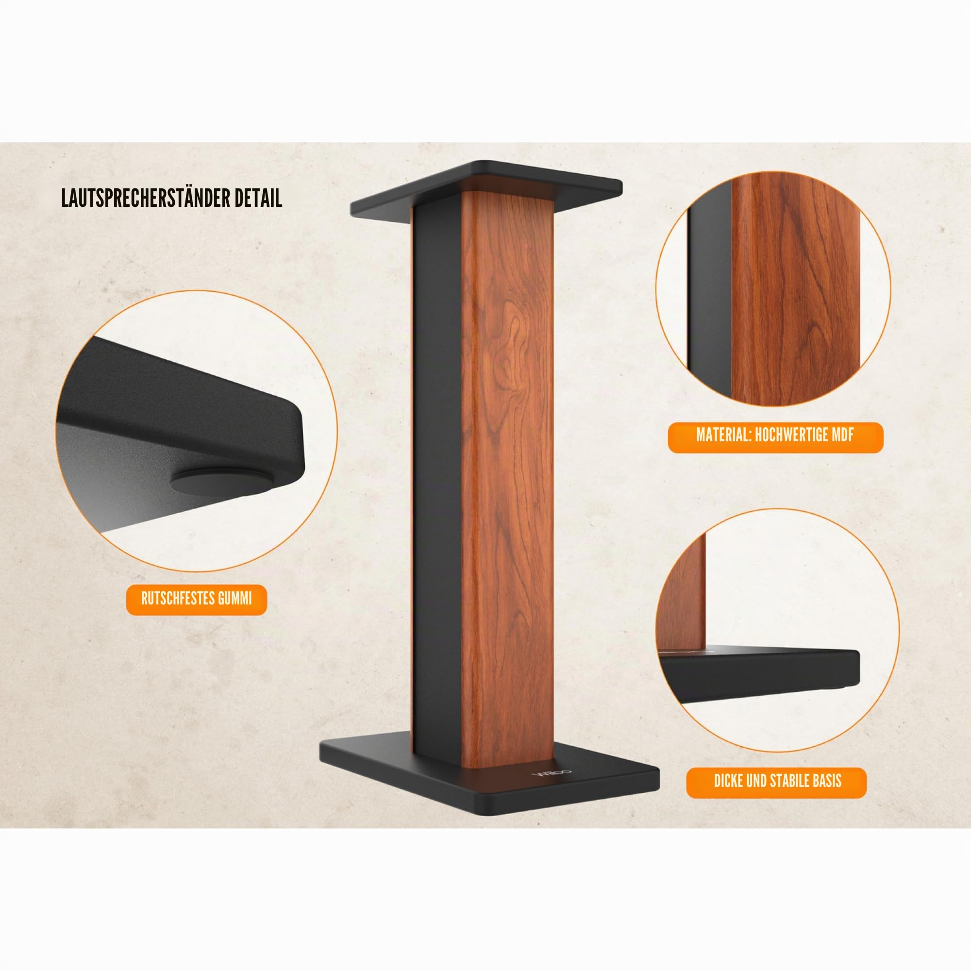 Wiibo Tempo 60 – Paar Lautsprecherständer – 60 cm Höhe – Solide Anti-Vibrations-Basis – Universelle Kompatibilität mit HiFi-Stereo - Heimkino-Lautsprechern – Rutschfeste Füße