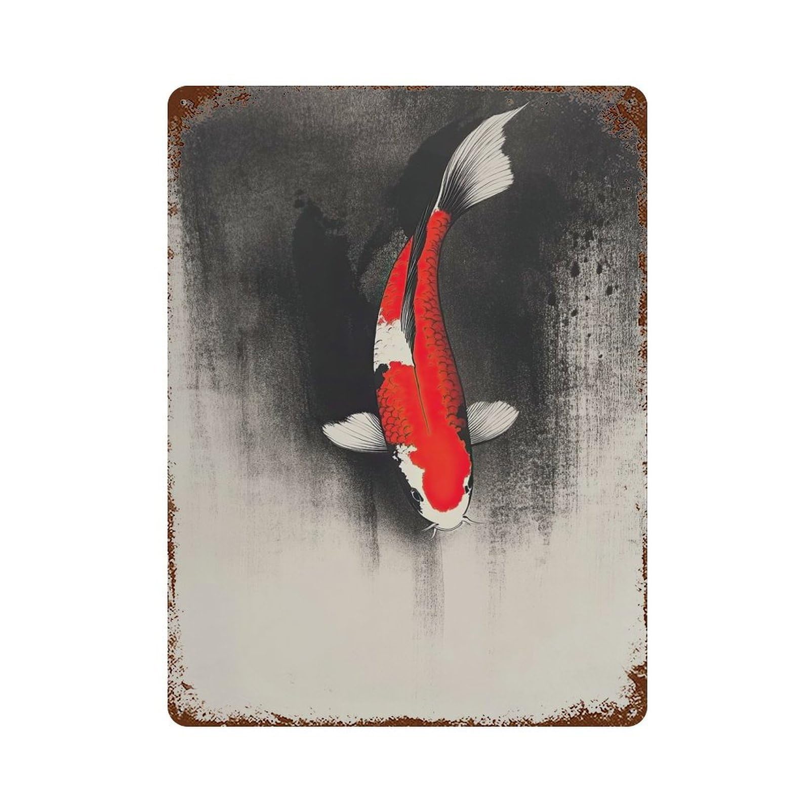 Koi Fish Painting Rust Effect Tin Sign 15.7"x11.8", Novelty Wall Decor for Garage, Pub Or Kitchen