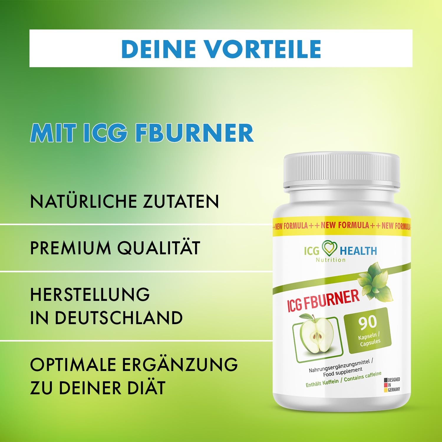 ICG FBURNER Health Nutrition | mit natürlichen Inhaltsstoffen | F Burn für Frau und Mann | 90 Kapseln 1x