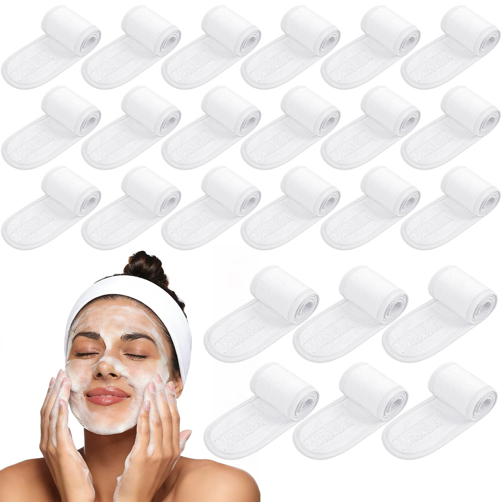 Whaline 60 fasce per capelli per il viso, elasticizzate, bianche, per bagno, trucco, sport