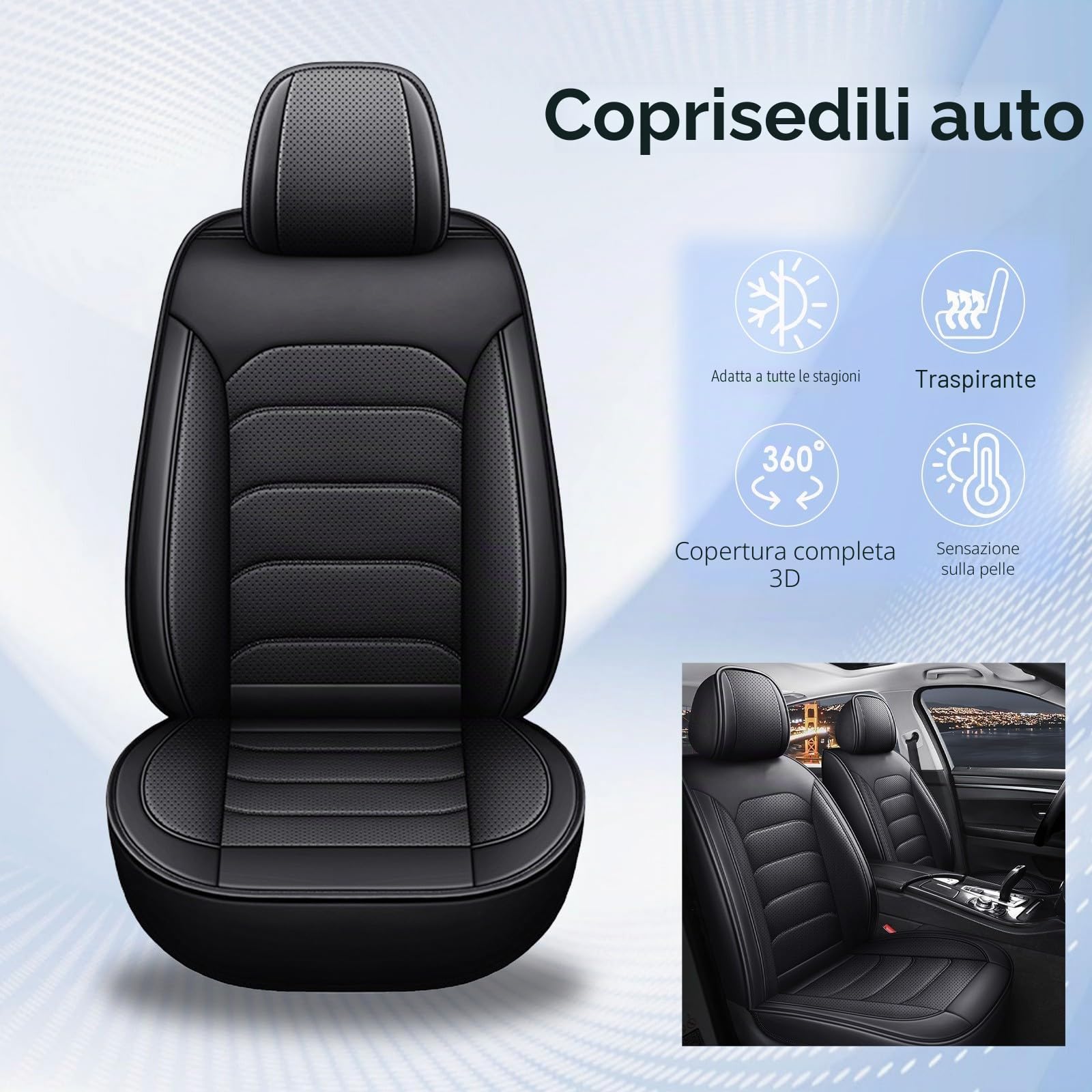 Generico Set Coprisedili Auto 5 Posti per Nissan Qashqai J10 J11 2006-2025, Pelle Sedili Anteriori Posteriori Copri Impermeabili Antiscivolo Protezione Completa Set Completo Interno