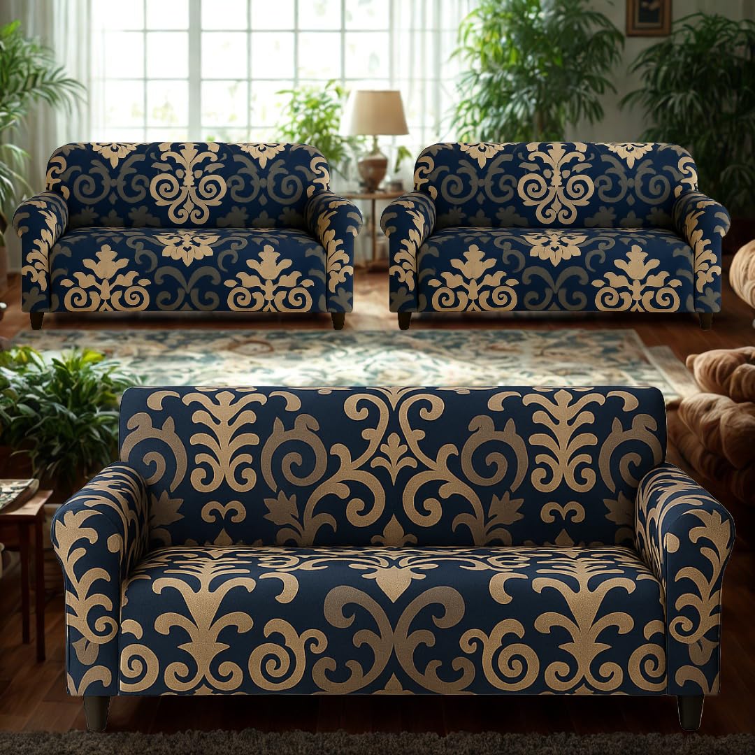 Homerz Premium 7 (3+2+2) Seater Universal Elastic fit Sofa Cover Fully Covered, Non-Slip Sticky Elastic Stretchable Sofa Set Slipcover Protector (Royal Touch, 7 (3+2+2) Seater)