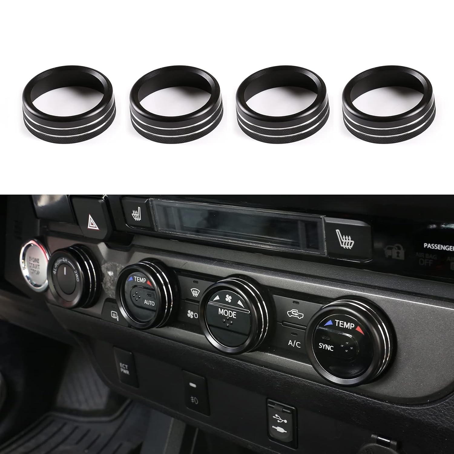 LLKUANG Aluminum Alloy Air Conditioner Switch CD Button Knob Cover for Toyota Tacoma 2016-2020(Not Fit for 2021 Tacoma!) (Black)