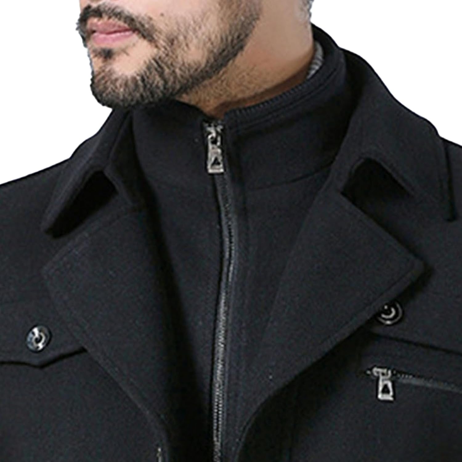 Men'S Wool Blend Pea Coat Warm Winter Zipper Trench Coats Jacket Notched Lapel Single Breasted Peacoat Overcoat