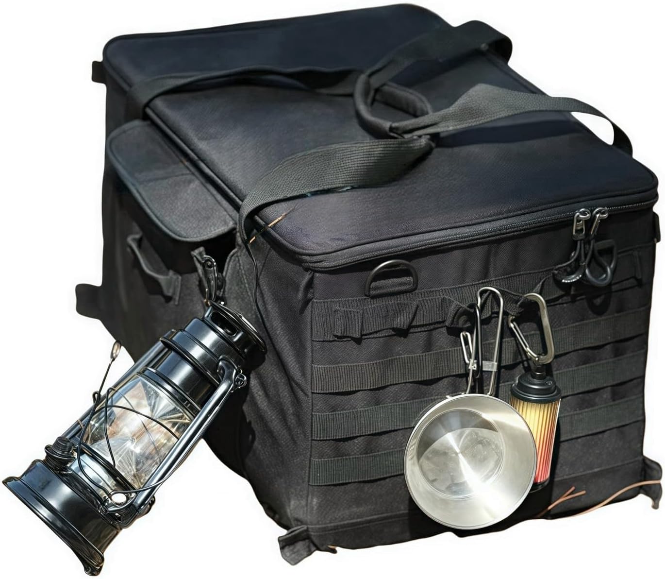 Outdoor Storage Bag, Foldable Organizer Bags with Carrying Strap (Black)