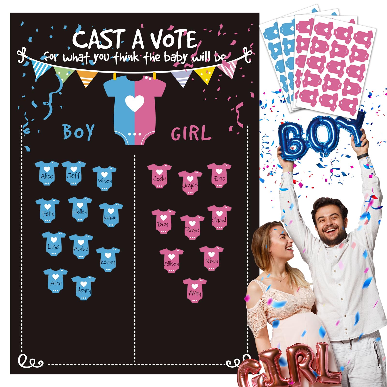 Gender Reveal Decorations, Gender Reveal ideas voting board, orgainze Boys or Girls Gender Reveal Games For Guests and supply Gender Reveal Decor for
