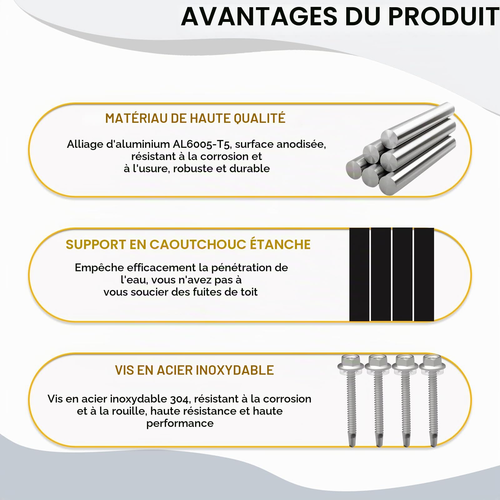 Support de panneau solaire pour 4 modules - Kit de montage PV - Rail noir de 12 cm + pince réglable pour modules de 30 à 35 mm d'épaisseur - Support de panneau solaire en aluminium - Tôle