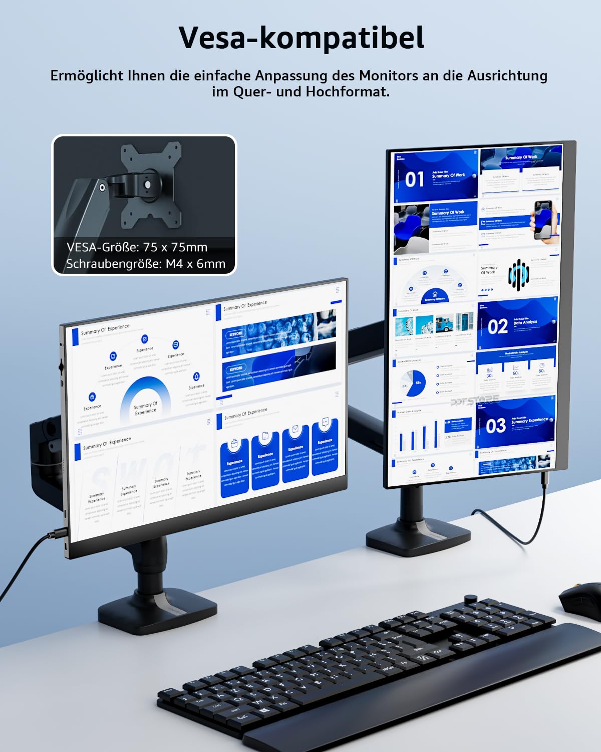 Yodoit Portable Monitor, 15,6 Zoll, 1920 × 1080, Tragbarer FHD Bildschirm, IPS Display mit Ständer, USB-Typ-C-Anschluss und integrierten Lautsprechern, kompatibel mit PC, Laptop