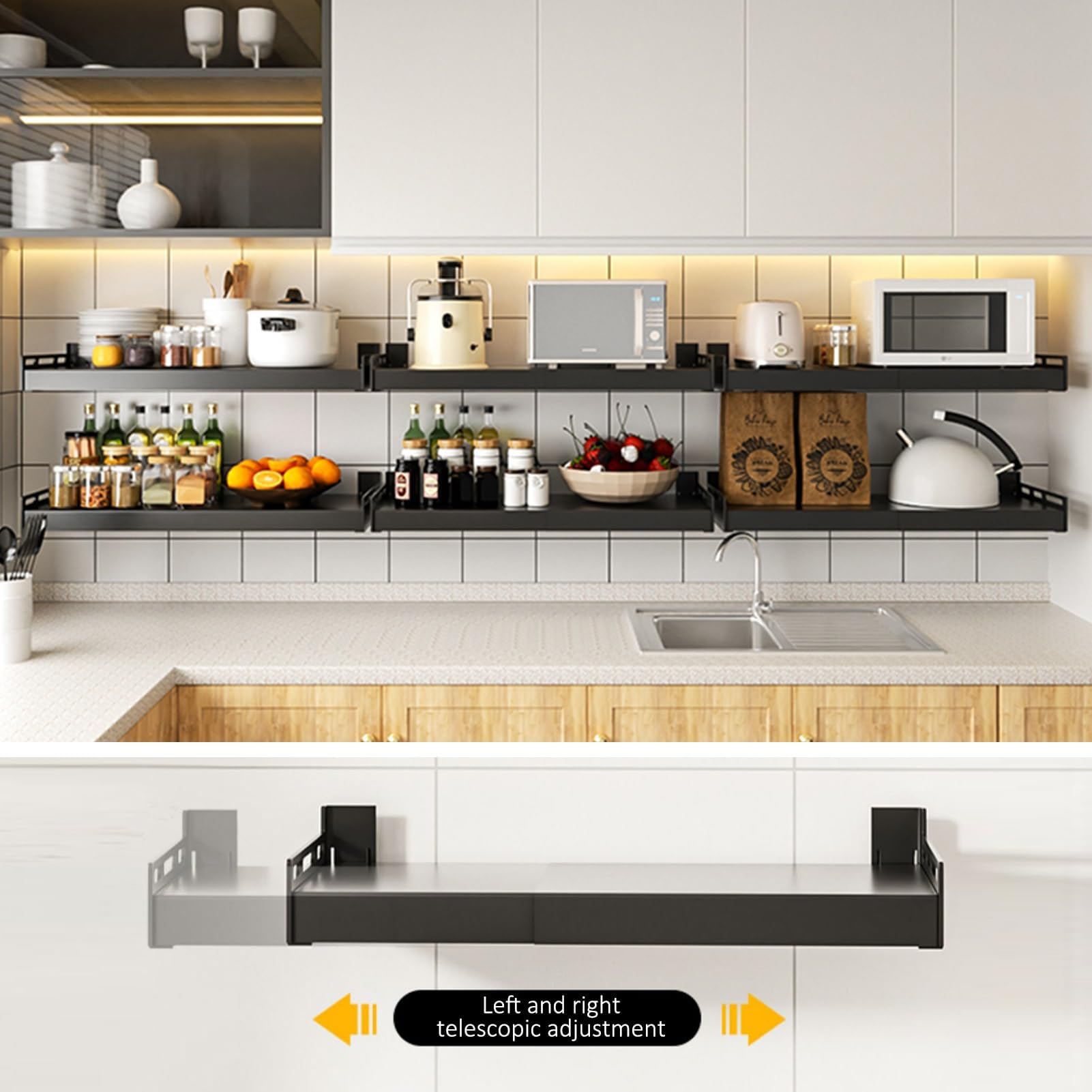 Soporte de pared ajustable para microondas,Estante metálico de cocina, montaje mural resistente para horno, electrodomésticos y almacenamiento