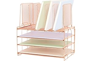 Cute Paper Organizer 3 Tier Letter Trays with 5 Vertical File Holder