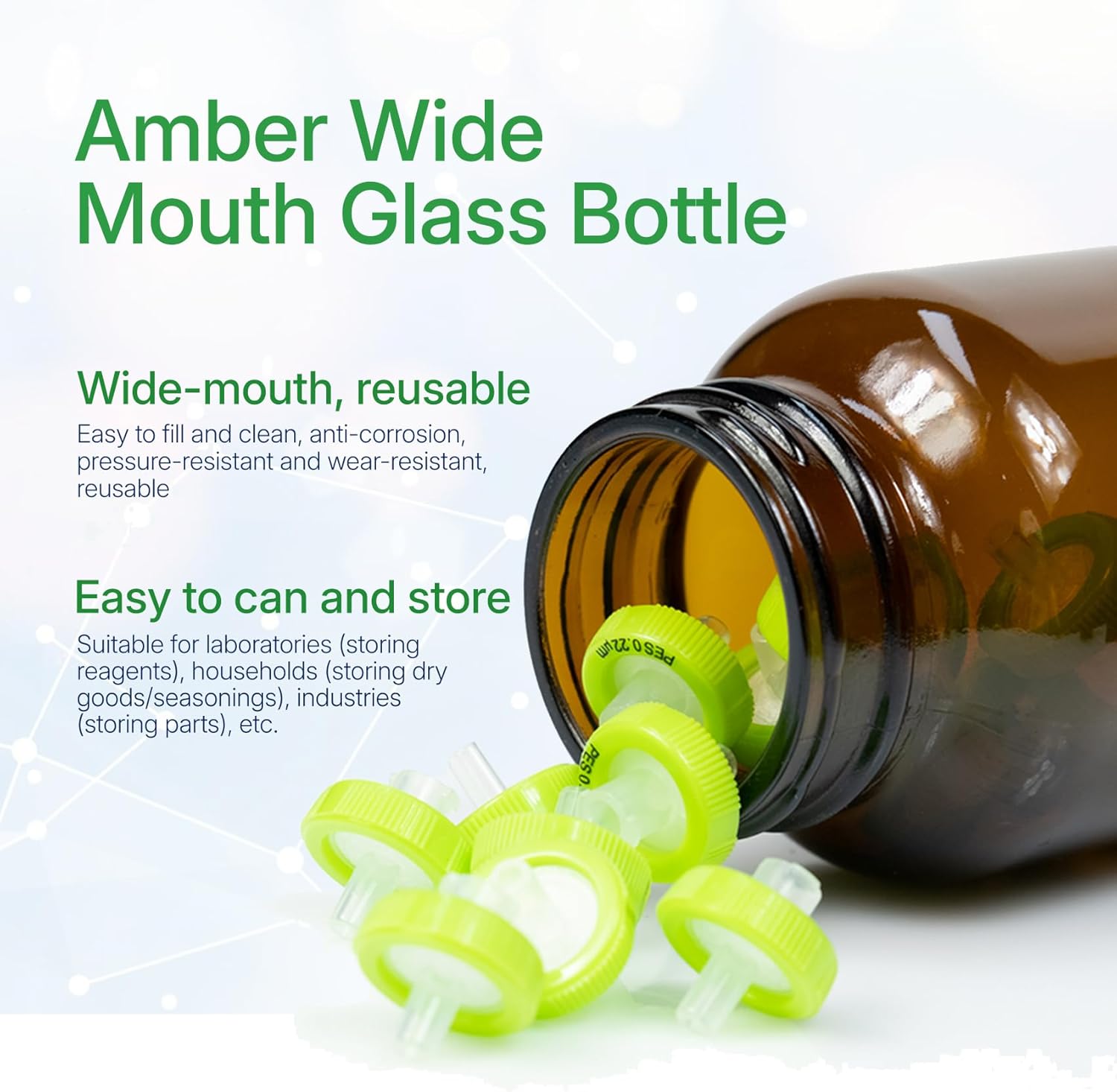 250 ml(8.3 OZ) Amber Glass Wide Mouth Packer Bottle with Black Ribbed Cap, Pack of 24 bottles