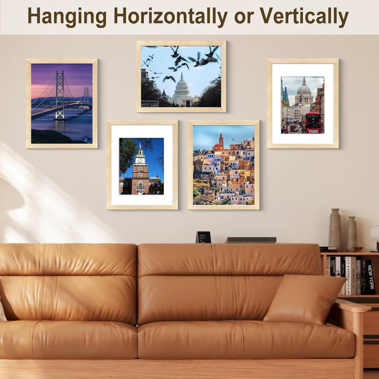 LUCKYLIFE 11x14 Picture Frame Solid Natural Wood, Display 8x10 photo with Mat or 11x14 without Mat for Wall Hanging, Set of 5 - Image 4