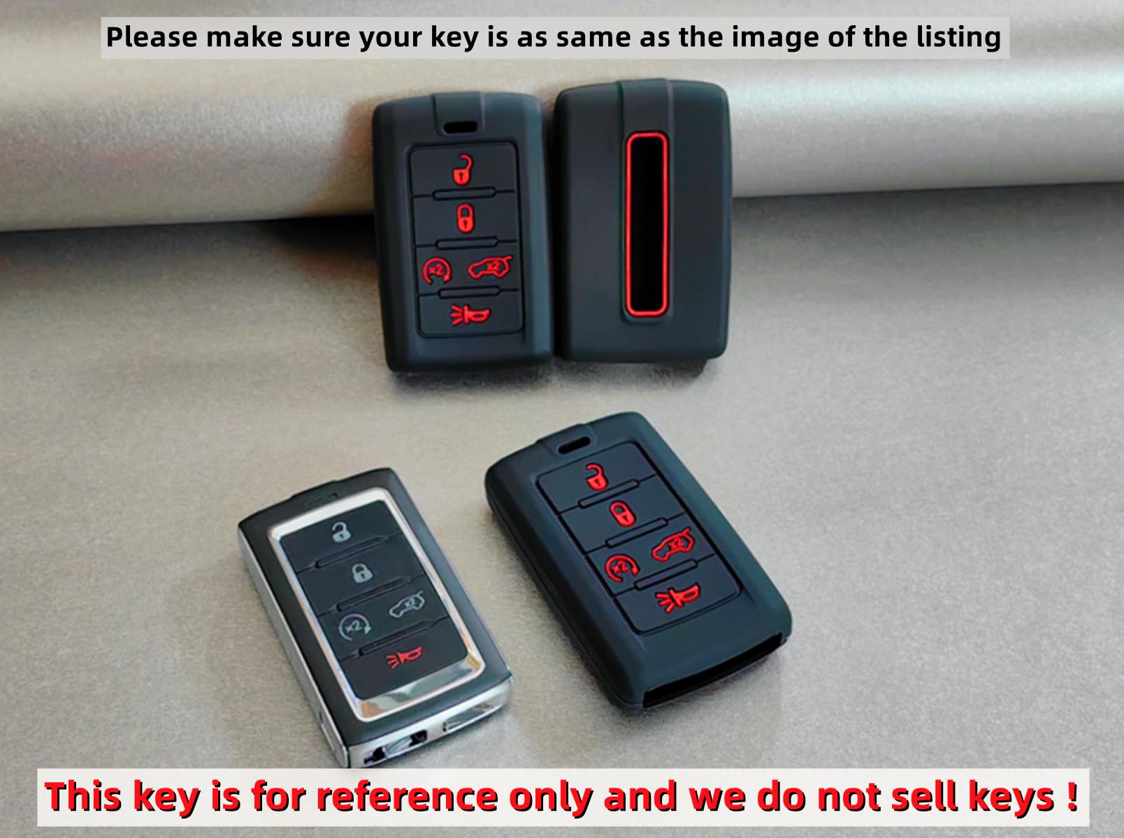 Silicone Rubber Key Fob Cover Compatible with 2021-2025 Jeep Grand Cherokee L Grand Wagoneer L Wagoneer Grand Cherokee L (Black with White Black with red, 5 Buttons)