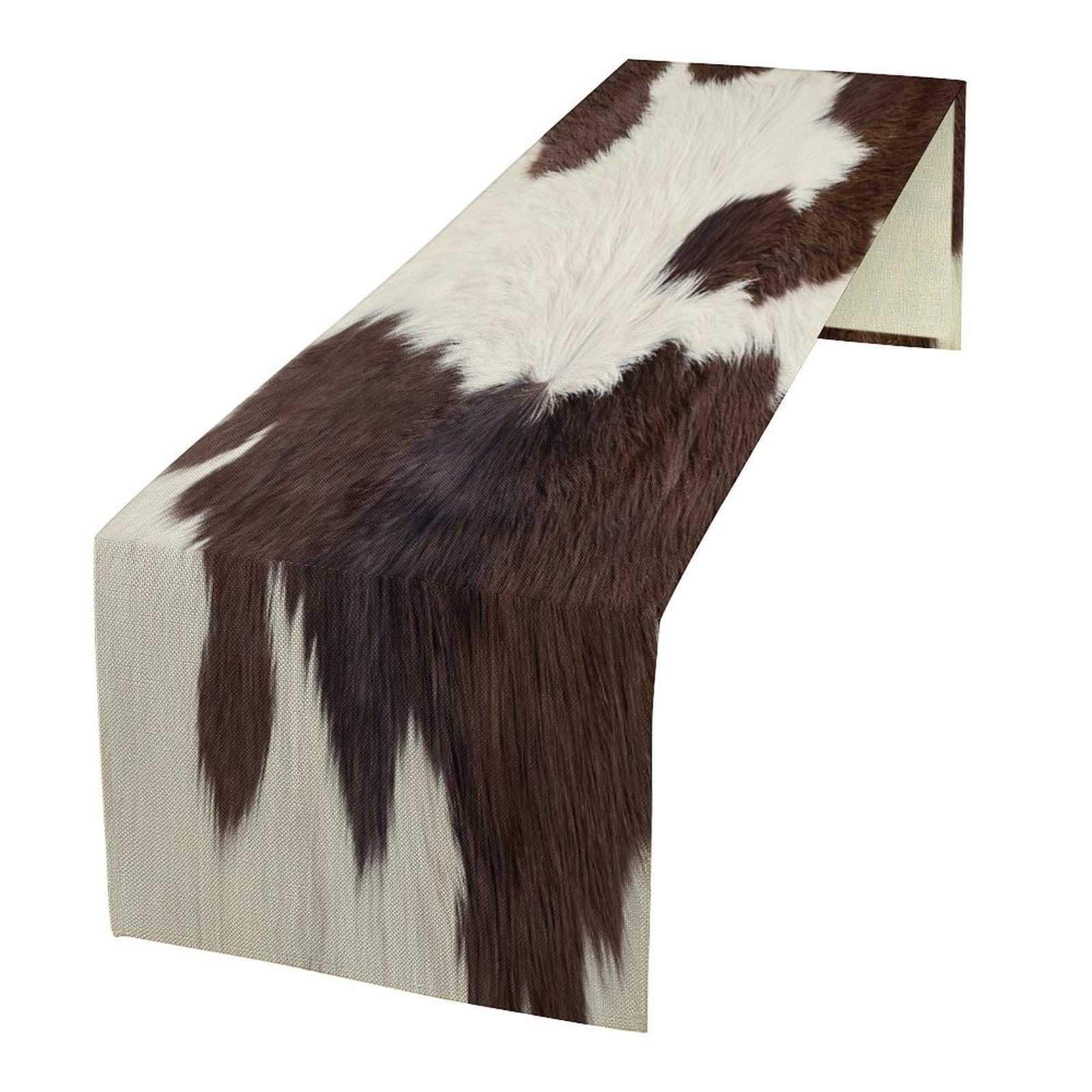 Cow Skin Print Table Runner, Rustic Farmhouse Cottage Country Animal Fur Skin Western Style Brown Cowhide Print Dinner Runner Table Decoration for Home Kitchen Dining 13x120in