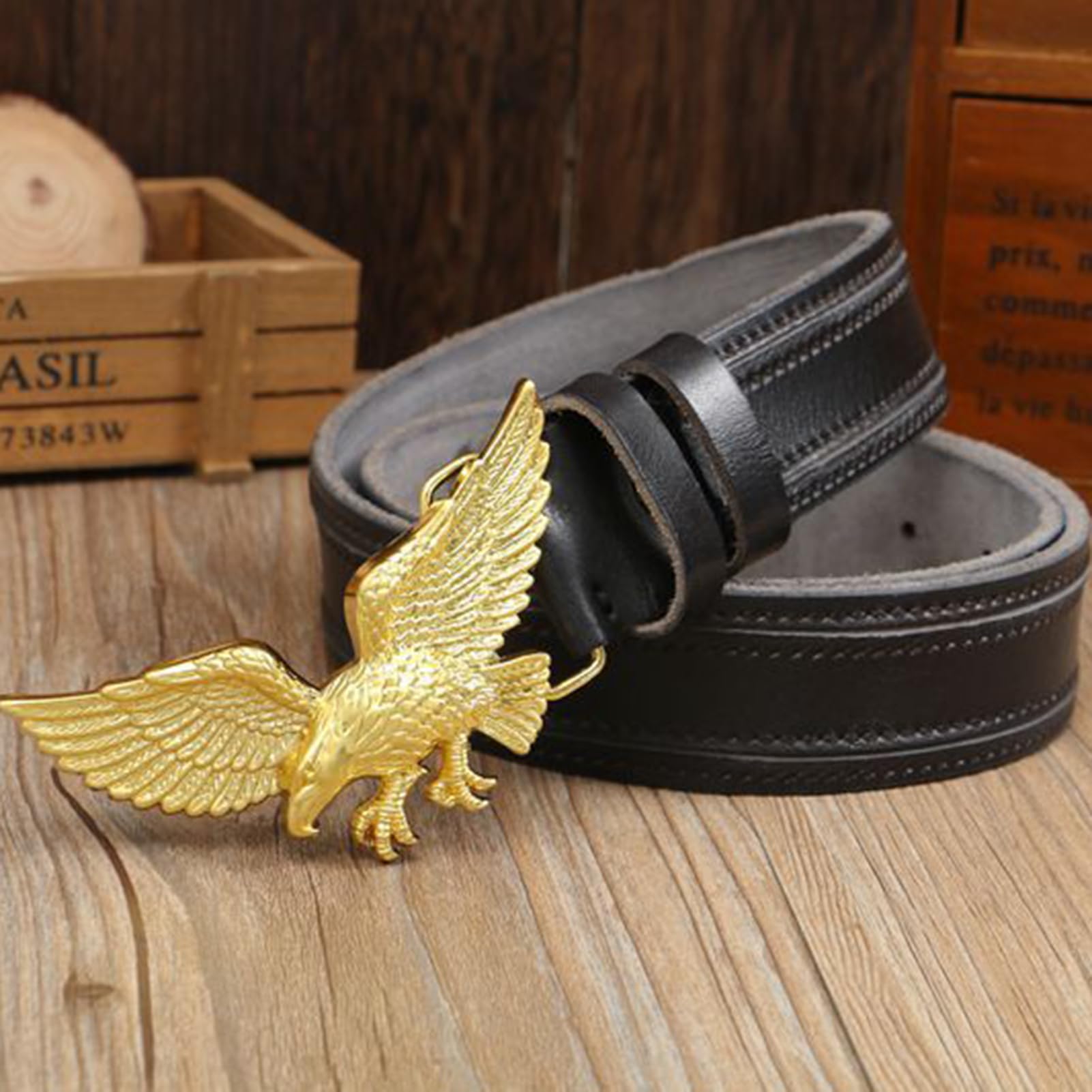 Cintura Da Uomo E Donna In Pelle Con Fibbia Western Incisa Aquila Volante - Cowboy, Cowgirl Country