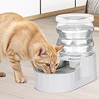 Vista 2 de RIZZARI Dispensador de cuenco de agua por gravedad para gatos: alimentador automático de acero inoxidable blanco para perros de 4 litros sin filtro