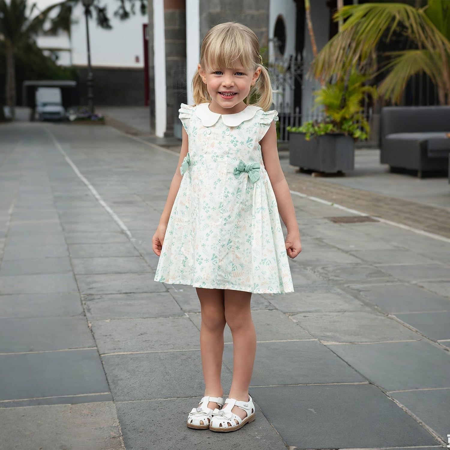 DAVE&BELLA Toddler Girl Boho Dress Sleeveless Floral Princess Dress Baby Kids Beach Holiday Sundress Playwear Summer Outfits