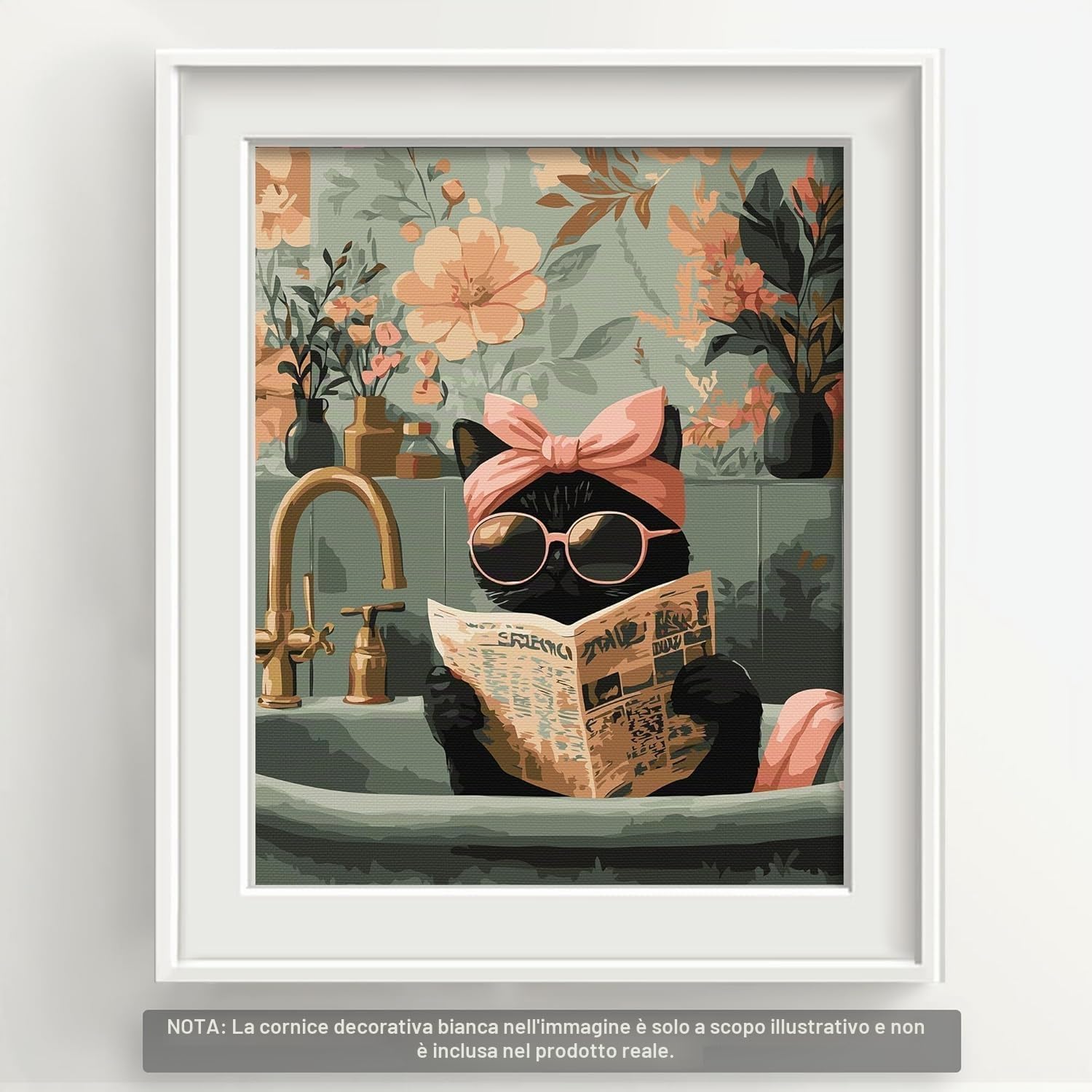 Bougimal Dipingere con i numeri adulti Animale con pennelli e colori acrilici inclusi - 40 x 50 cm, Gatto che legge 2, Con Telaio