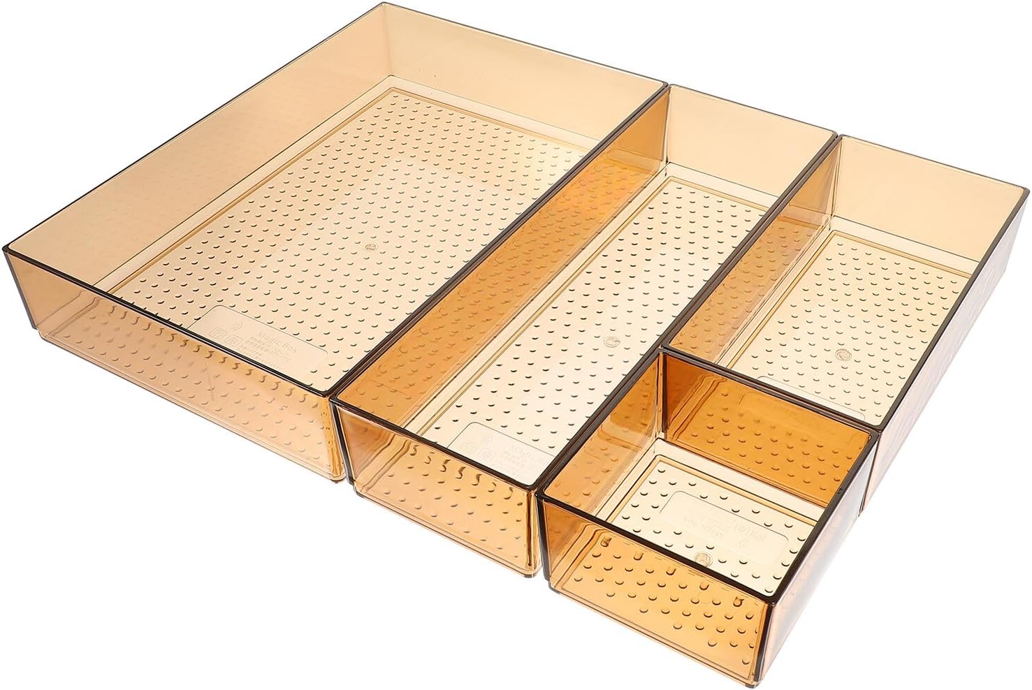 FAVOMOTO Divided Cutlery Container and Plastic Drawer Organizer Box 30x40cm Light Gold Color, Kitchen Silverware Holder for Household Drawer, Space-saving Flatware Organizer Set