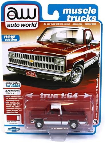 Miniatura 6 de 1981 Chevy Silverado 10 Fleetside Carmine Rojo y Blanco con Camiones Musculares Interior Rojo Rojo Edición Limitada a 19504 Piezas en Todo el Mundo