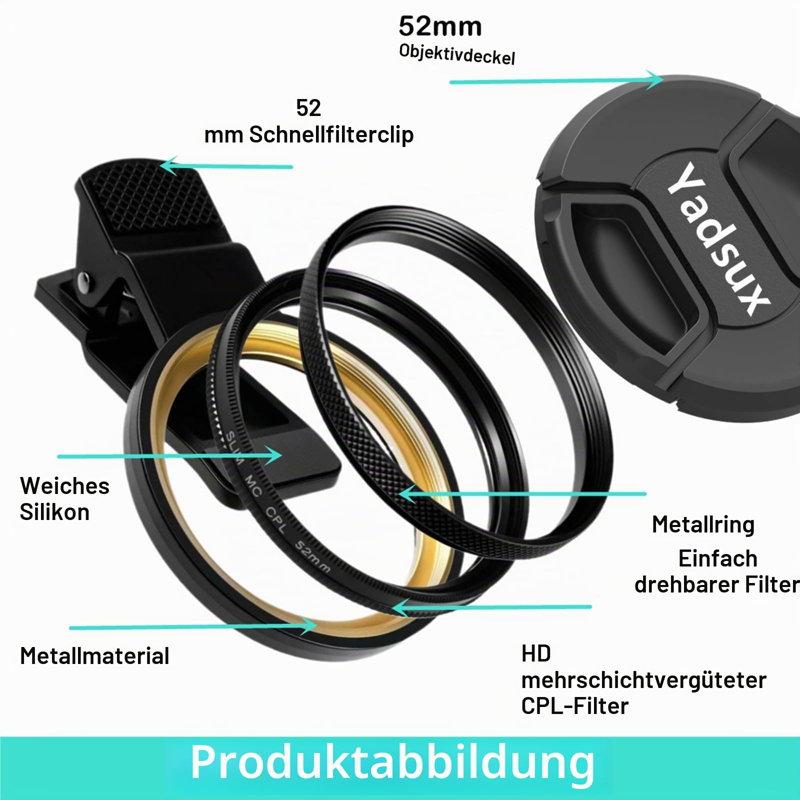 CPL Polarisationsfilter für iPhone, Samsung und andere Smartphones, Clip-On-Adapter, HD-doppelseitig, mehrfach beschichtetes SLR-Objektiv, optisches Glas, Handy-Objektiv-Zubehör