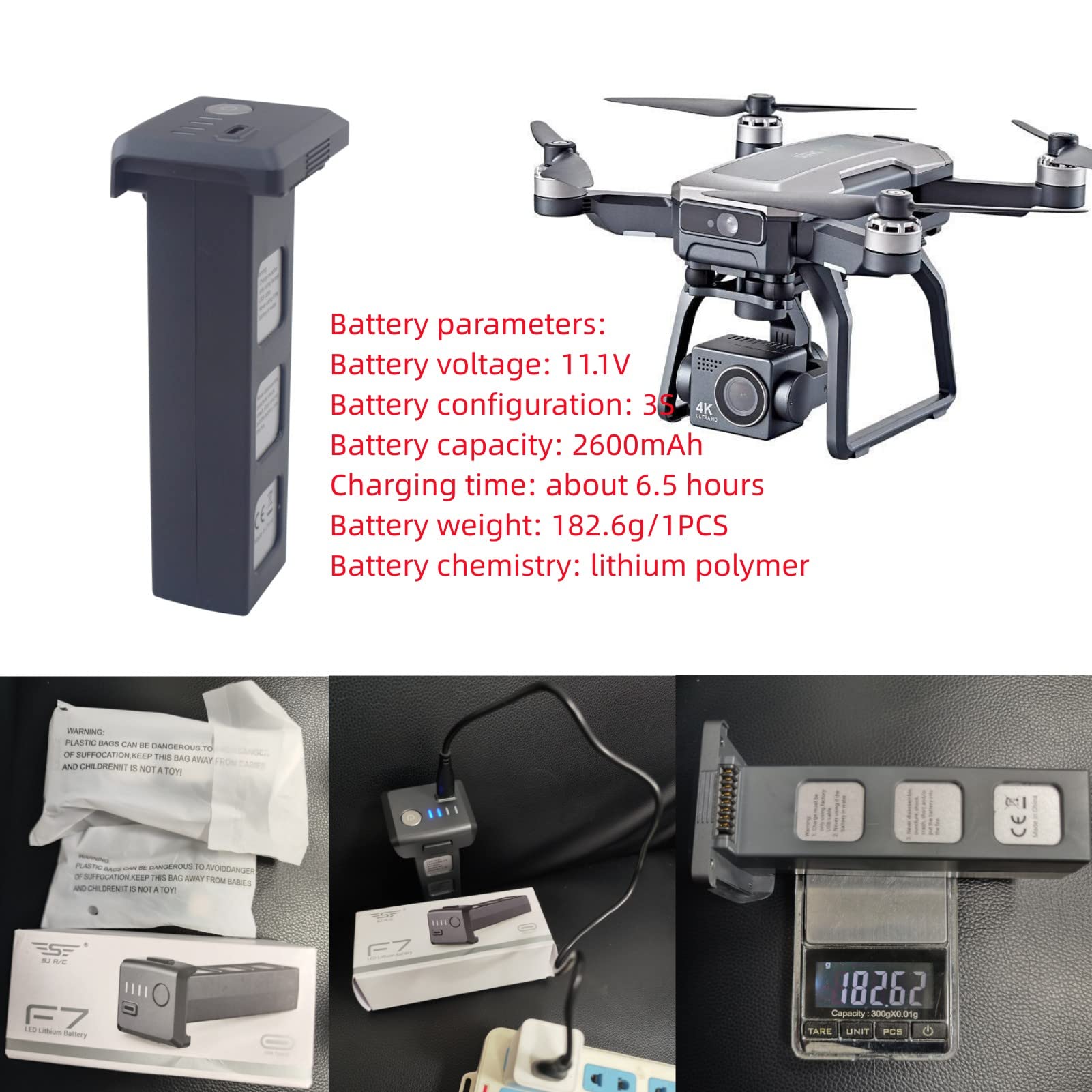 2PCS 3S 11.1V 2600mah batteria agli ioni di litio con cavo di ricarica USB per SJRC F7 F7pro F7S F7GB2 9800FT RC aereo drone ricambi batteria quadcopter