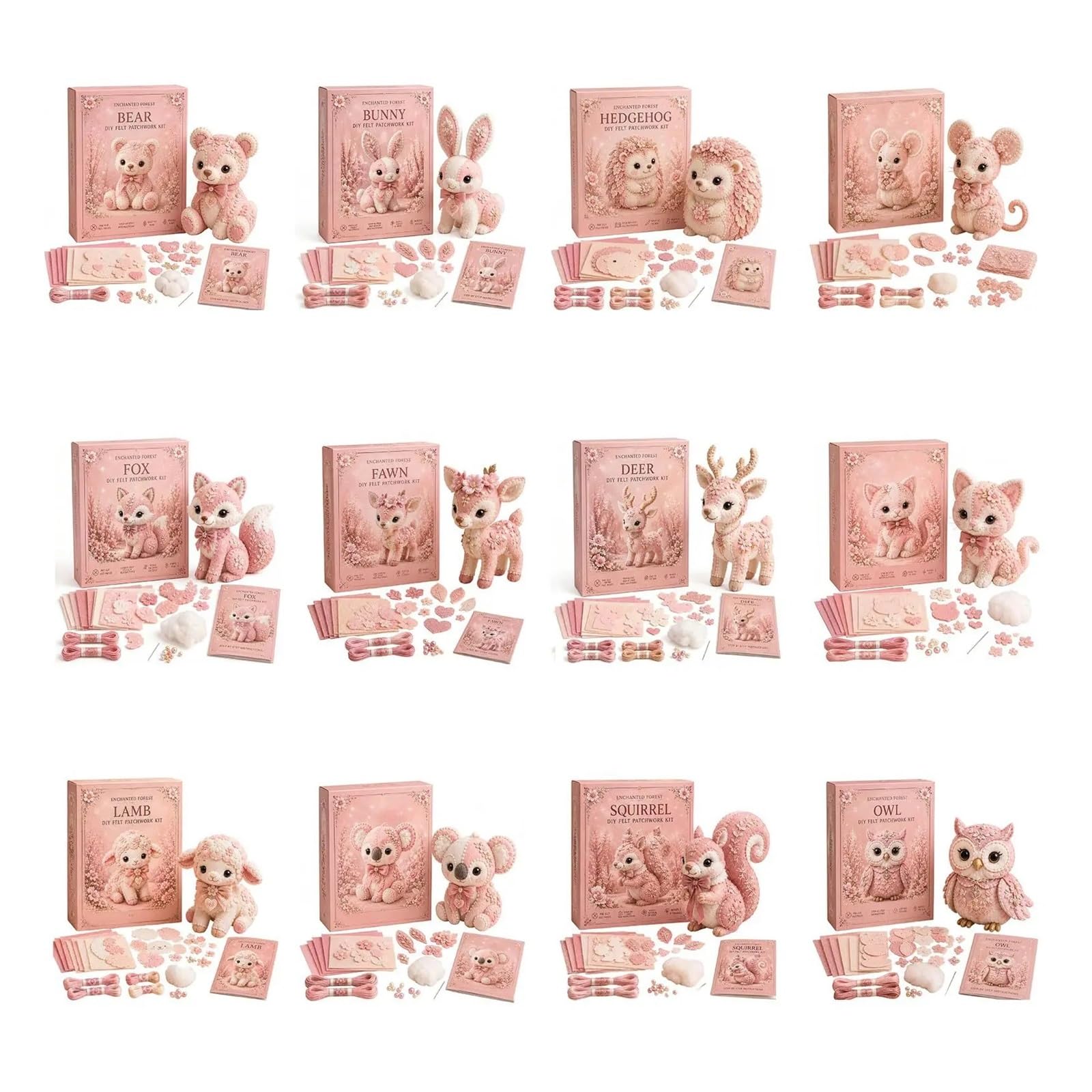 kit de tela para acolchar diy Colección de patchwork DIY de Pink Forest Friends