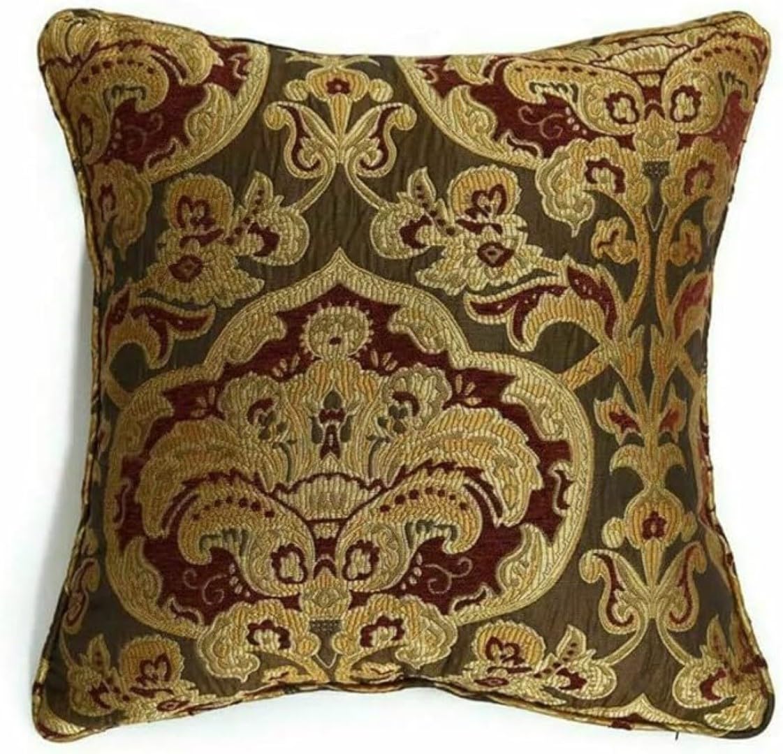PRIME LINENS Cushion Covers 43 x 43 cm Jacquard Square Throw Pillow Sofa Cushion for Chair Bed Decorative Floral Cushion for Bedroom (Georgia Burgundy, 4 x Cushion Cover 43x43 Cm)